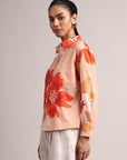 Peach Cotton Floral Shirt Top