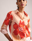 Peach Cotton Floral Shirt Top