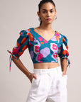 Teal Cotton Floral Crop Top