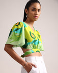 Green Cotton Floral Printed Crop Top