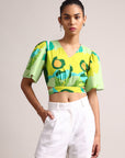 Green Cotton Floral Printed Crop Top