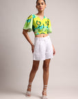 Green Cotton Floral Printed Crop Top