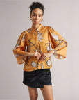 Amber Yellow Abstract Print Satin Shirt