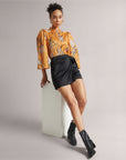 Amber Yellow Abstract Print Satin Shirt