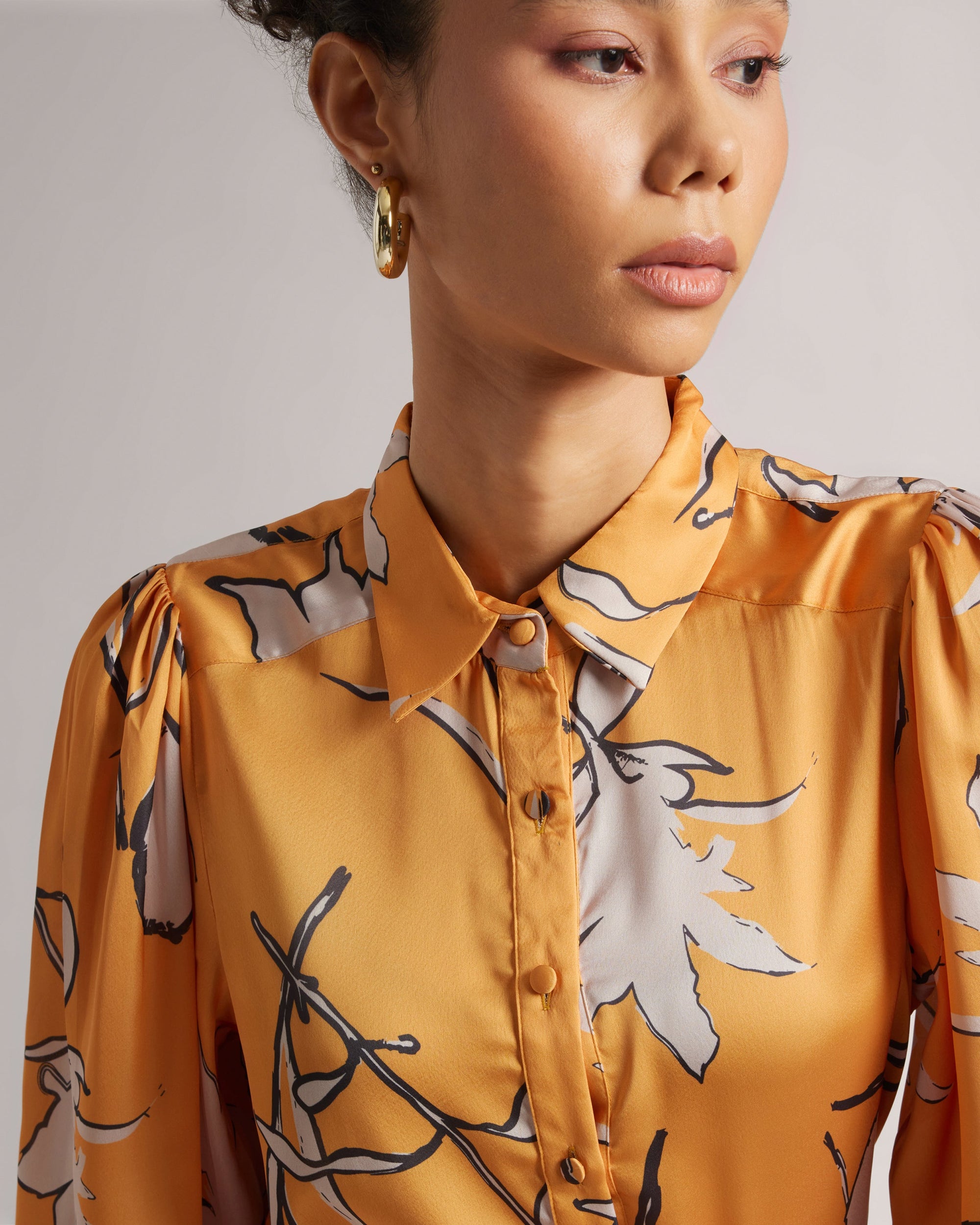 Amber Yellow Abstract Print Satin Shirt