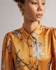 Amber Yellow Abstract Print Satin Shirt