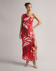 Crimson Red One-Shoulder Cut-Out Maxi Dress