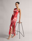 Crimson Red One-Shoulder Cut-Out Maxi Dress