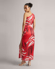 Crimson Red One-Shoulder Cut-Out Maxi Dress