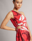 Crimson Red One-Shoulder Cut-Out Maxi Dress