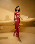 Crimson Red One-Shoulder Cut-Out Maxi Dress