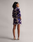 Purple Floral Zip-Up Playsuit with Waist Belt