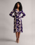 Purple Floral Drape Back Tie-Up Dress With Side Slit