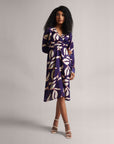 Purple Floral Drape Back Tie-Up Dress With Side Slit