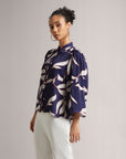 Purple Floral Bell-Sleeved Shirt