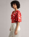 Fiery Red Tie-Up Wrap Top