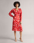 Red Abstract Print Wrap Dress With Side Slit