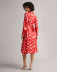 Red Abstract Print Wrap Dress With Side Slit