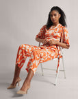 Abstract Print Orange Co-Ord Set with Side Tie-Up