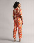 Abstract Print Orange Co-Ord Set with Side Tie-Up