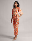 Abstract Print Orange Co-Ord Set with Side Tie-Up