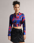 Royal Blue Button Down Crop Print Shirt