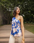 Royal Blue Abstract One-Shoulder A-Line Top