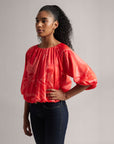 Peach Abstract Floral Boatneck Top