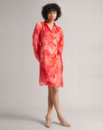 Peach Abstract Floral Wrap Dress