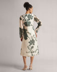 Cream Wrap Dress With Green Floral Print