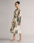 Cream Wrap Dress With Green Floral Print