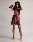 Chestnut Maroon One Shoulder Floral A-Line Dress