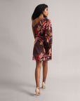 Chestnut Maroon One Shoulder Floral A-Line Dress