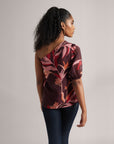 Chestnut Maroon One Shoulder Floral A-Line Top