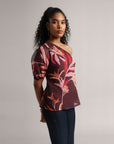 Chestnut Maroon One Shoulder Floral A-Line Top