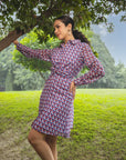 Multicolor Geometry Back Tie-Up Shirt Midi Dress