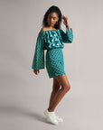 Teal Off-Shoulder Geometric Co-Ord Set