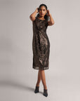 Bronze Copper Knotted Party Midi Sequins dress