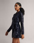 Navy Blue Sequin Wrap Dress