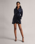 Navy Blue Sequin Wrap Dress