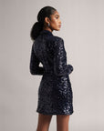 Navy Blue Sequin Wrap Dress