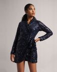 Navy Blue Sequin Wrap Dress