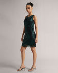 Teal Green Sequin Cowl Neck Dress