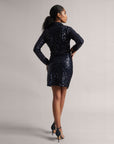 Navy Sequin Crop Blazer and Skirt Co-Ord Set