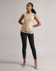 Champagne Beige Sequin Ruched Top