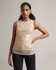 Champagne Beige Sequin Ruched Top