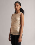 Champagne Beige Sequin Ruched Top