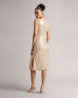 Champagne Beige Front Knot Sequin Midi Dress With Side Slits