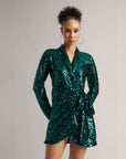 Teal Green Sequin Wrap Dress