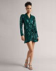 Teal Green Sequin Wrap Dress